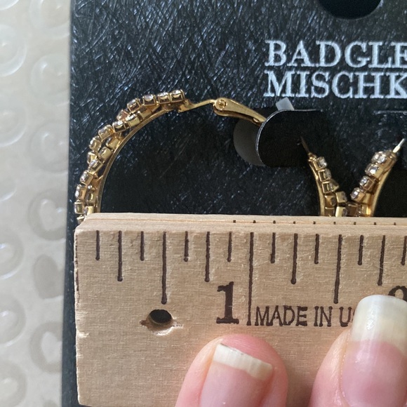 Badgley Mischka Rhinestone & Brass 1-1/2" Hoop Earrings - Picture 8 of 12